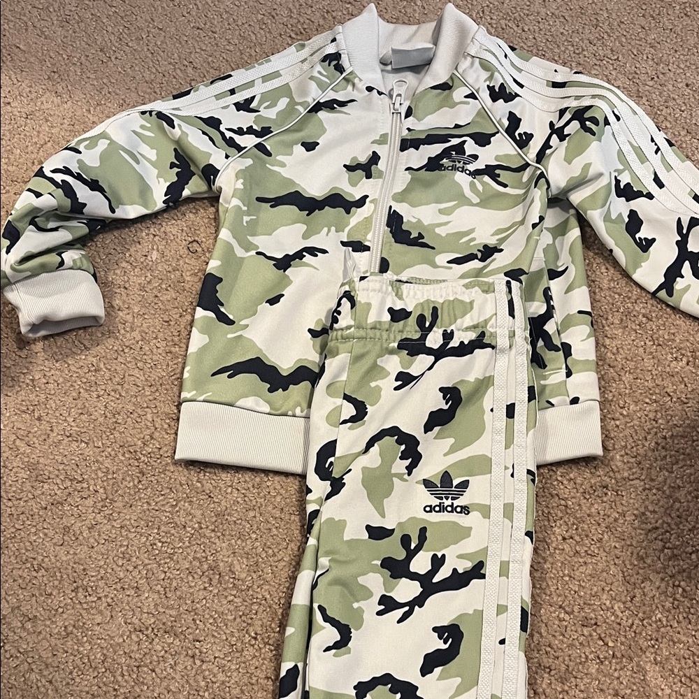 Adidas Kids Green Camo Pajama Set
